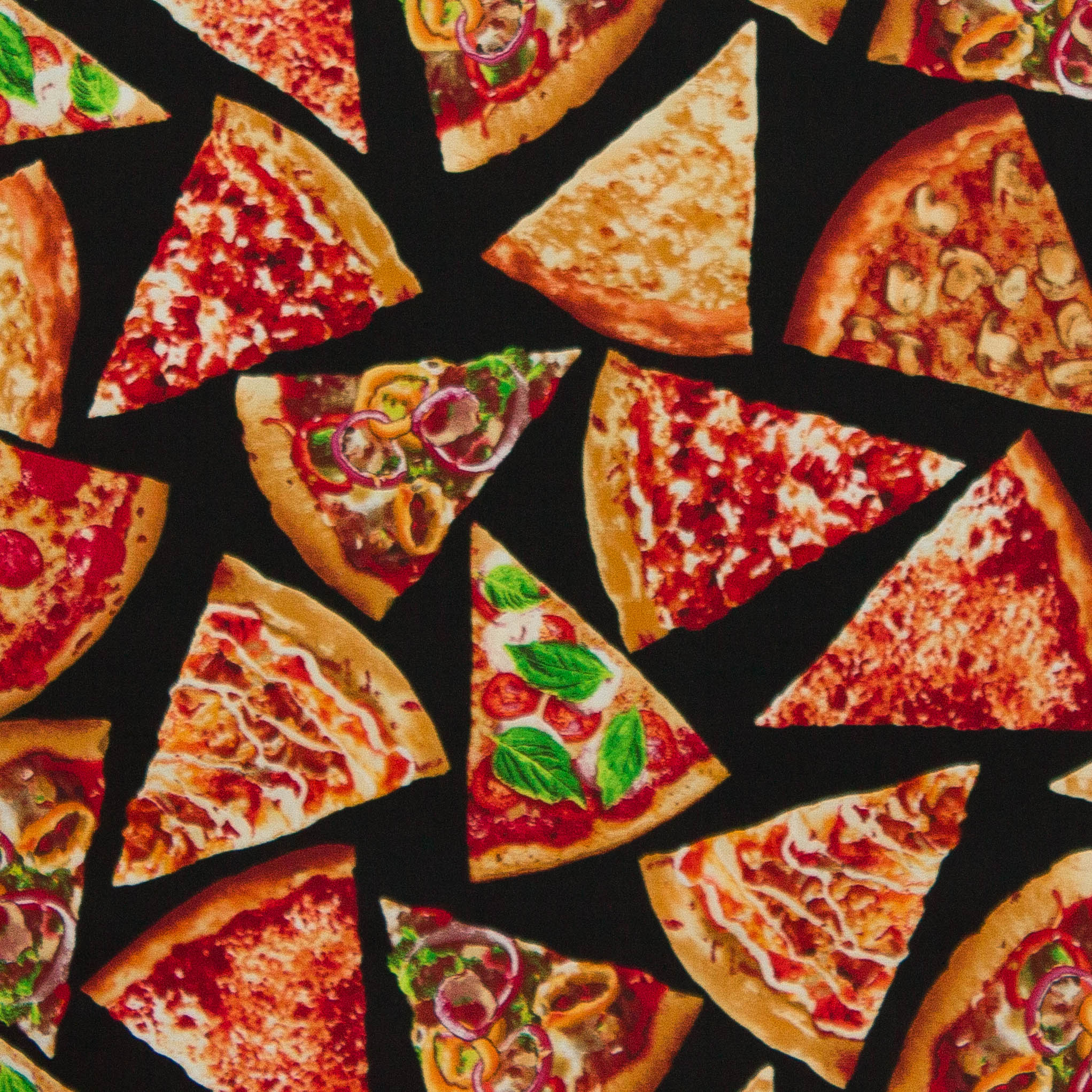 Katoen zwart met pizza's